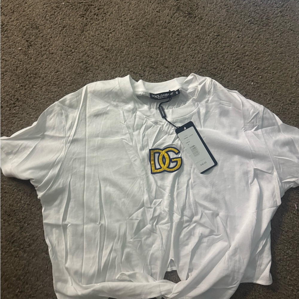 Dolce & Gabbana White Tee with Yellow Logo